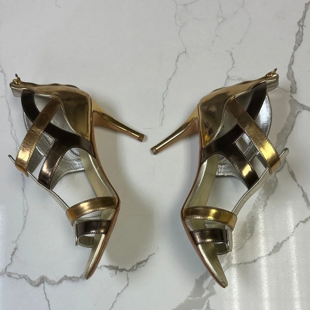 Giuseppe Zanotti Cruel Summer Gladiator Sandals Gold Silver Strappy Heels EU 37